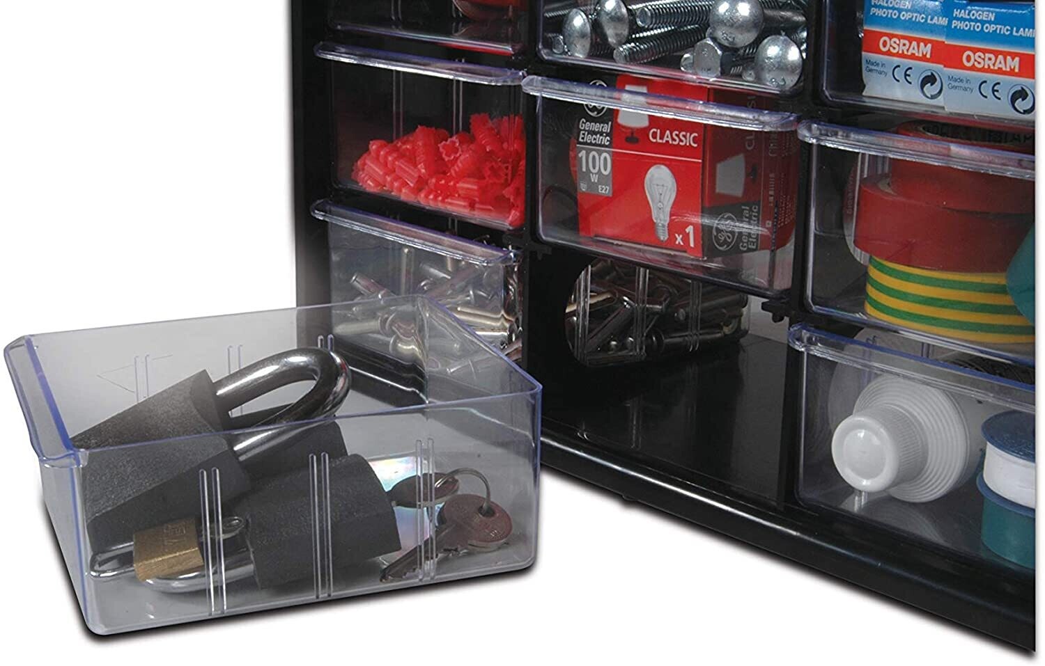 Storage Box with 39-Drawer Small Parts Organizer – Stackable Tool &amp; Hardware Storage Cabinet