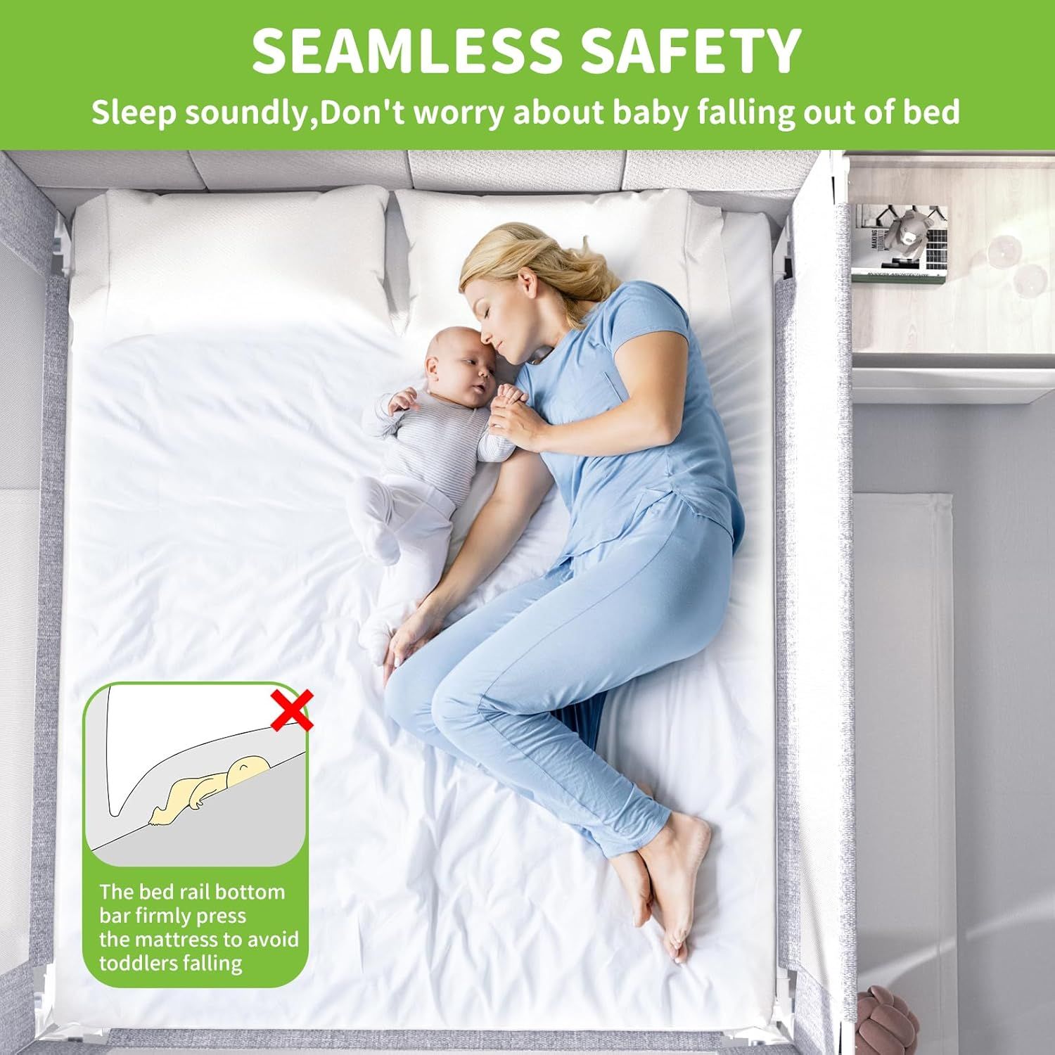 3-Piece King Size Bed Rail for Toddlers, Adjustable Metal Safety Guardrail, Grey