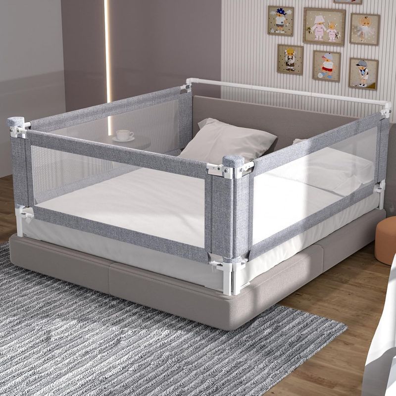 3-Piece King Size Bed Rail for Toddlers, Adjustable Metal Safety Guardrail, Grey