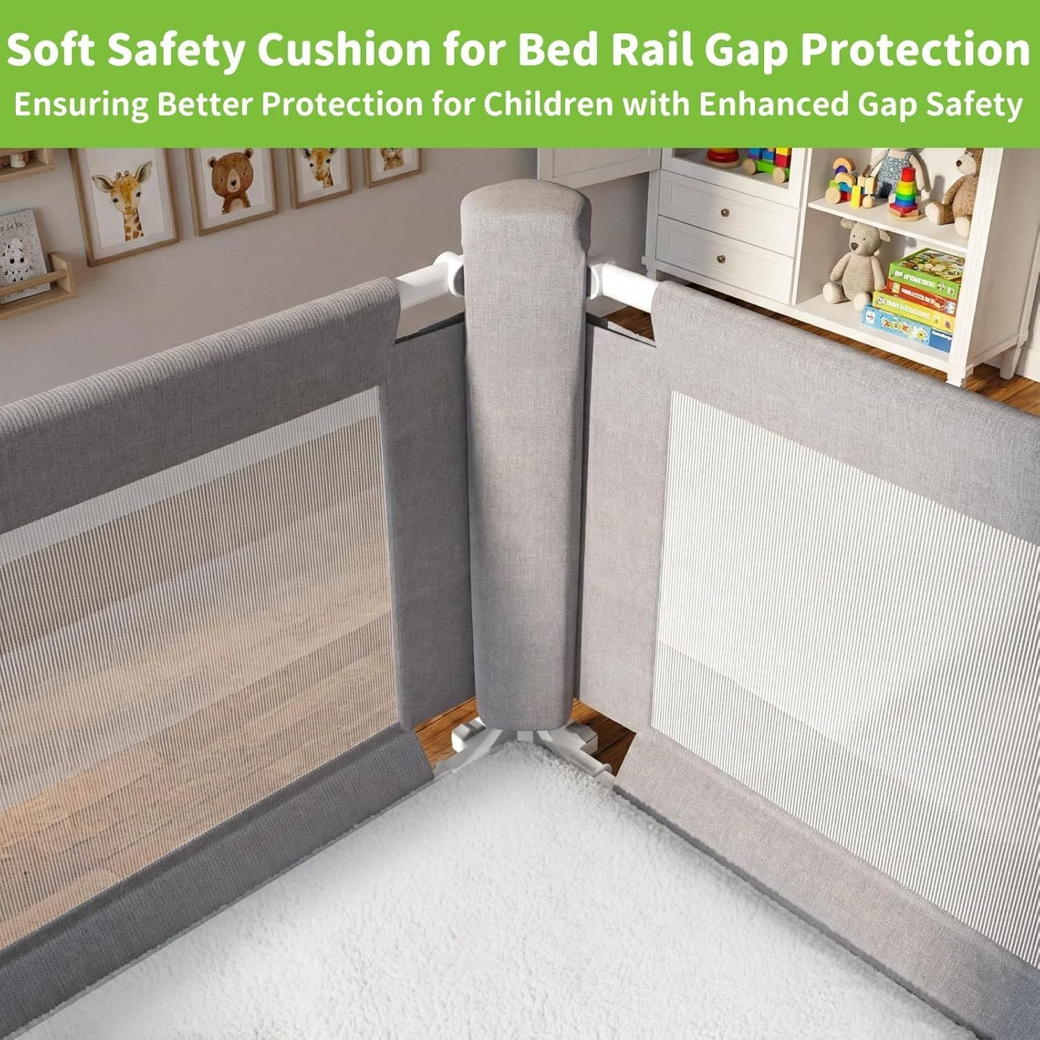 3-Piece King Size Bed Rail for Toddlers, Adjustable Metal Safety Guardrail, Grey