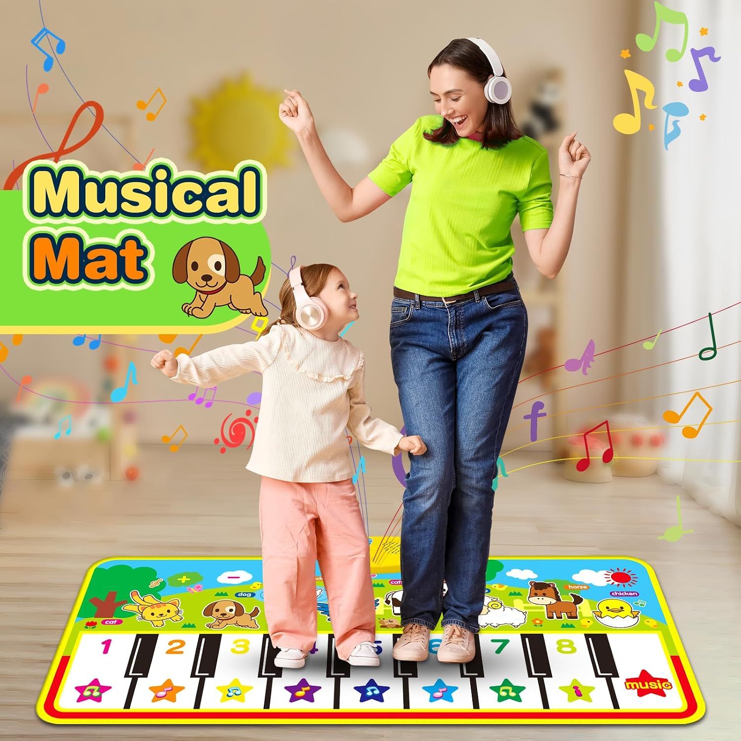 Kids Piano Mat 135 × 58 cm, 16-Key Musical Dance Floor Mat, Interactive Music Toy for Toddlers &amp; Children
