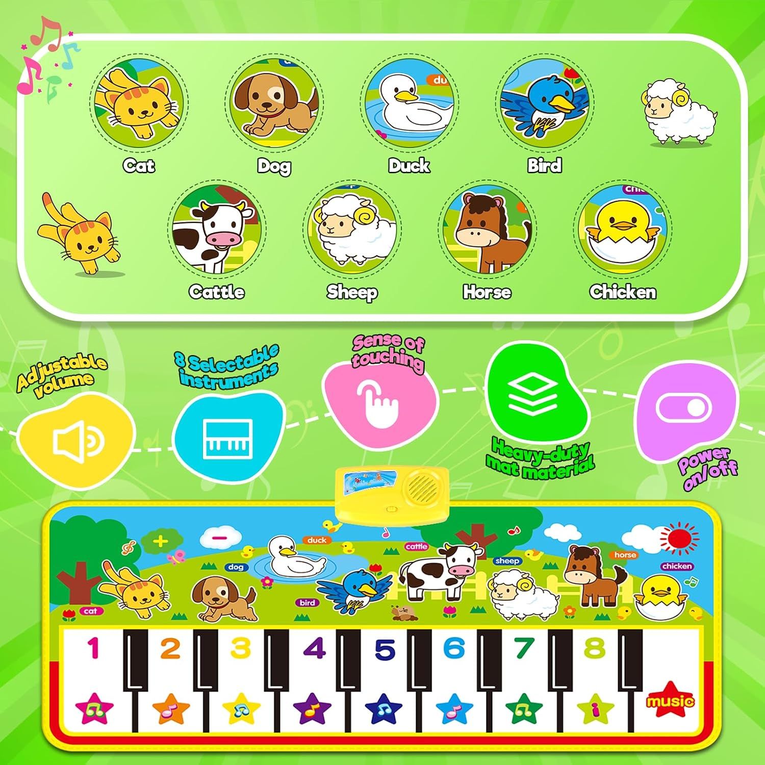 Kids Piano Mat 135 × 58 cm, 16-Key Musical Dance Floor Mat, Interactive Music Toy for Toddlers &amp; Children