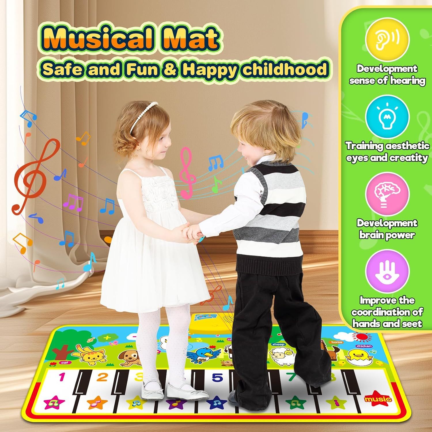 Kids Piano Mat 135 × 58 cm, 16-Key Musical Dance Floor Mat, Interactive Music Toy for Toddlers &amp; Children