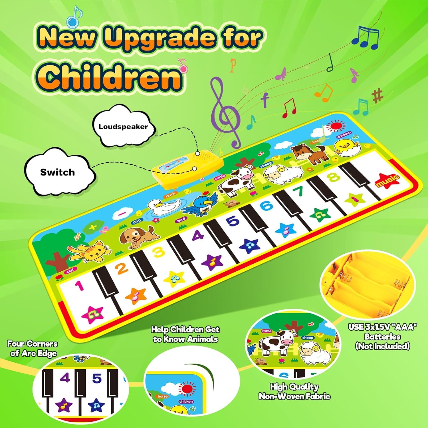 Kids Piano Mat 135 × 58 cm, 16-Key Musical Dance Floor Mat, Interactive Music Toy for Toddlers &amp; Children