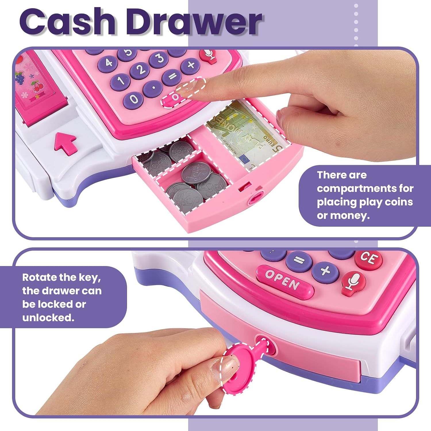 Pretend and Play Kids Cash Register Supermarket Set – Pink
