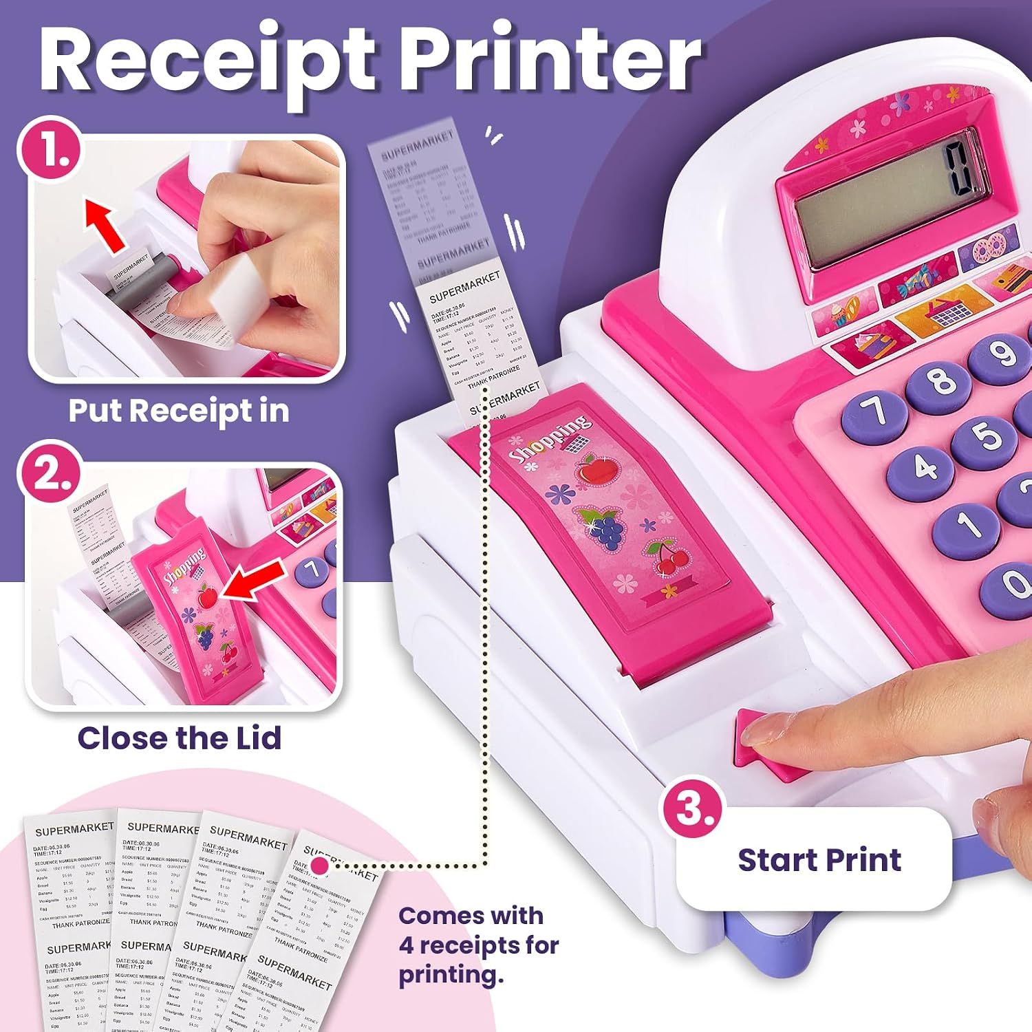 Pretend and Play Kids Cash Register Supermarket Set – Pink