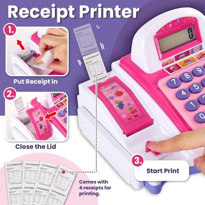 Pretend and Play Kids Cash Register Supermarket Set – Pink