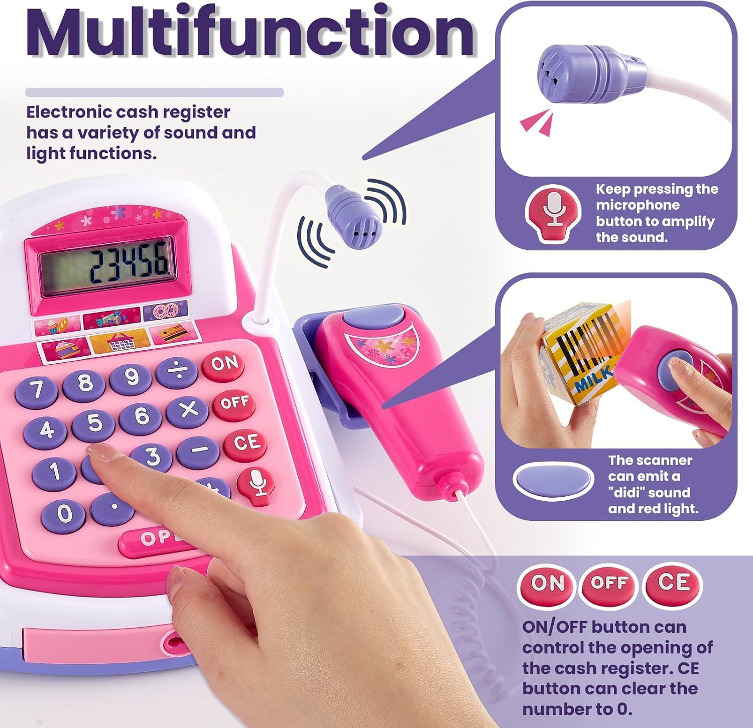 Pretend and Play Kids Cash Register Supermarket Set – Pink
