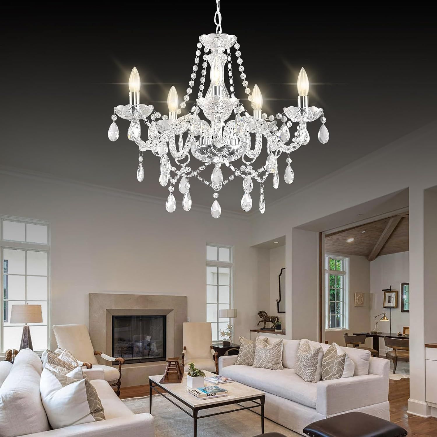 Crystal Chandelier Pendant Ceiling Light 5 Ring LED Fixture 60W E14