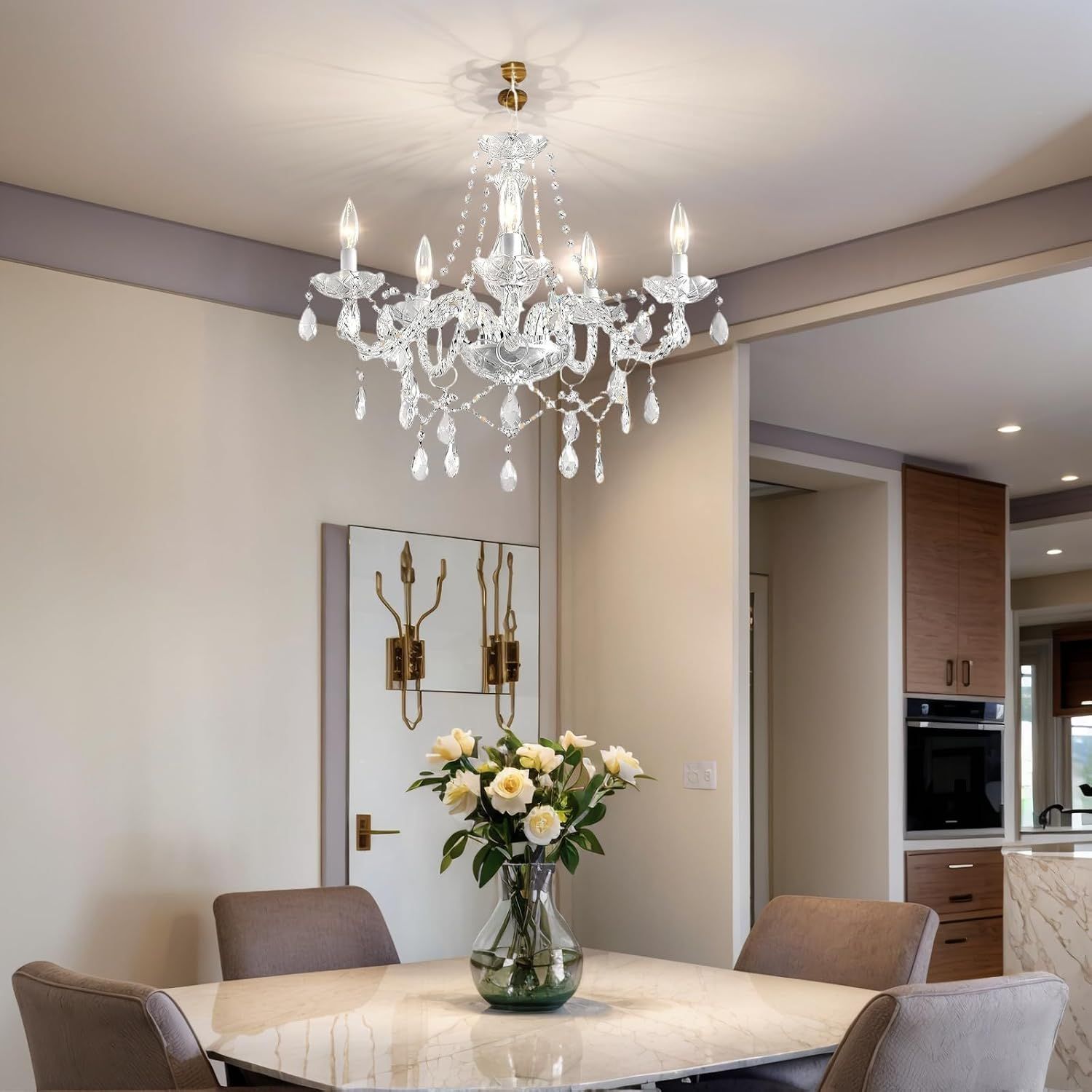 Crystal Chandelier Pendant Ceiling Light 5 Ring LED Fixture 60W E14