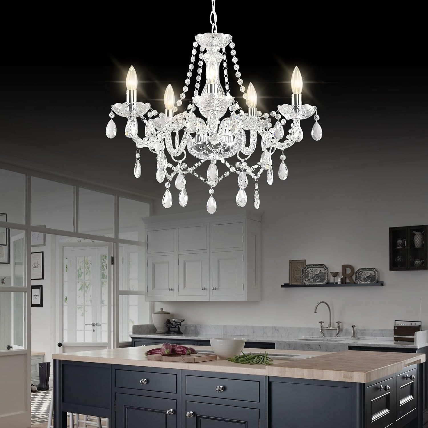 Crystal Chandelier Pendant Ceiling Light 5 Ring LED Fixture 60W E14