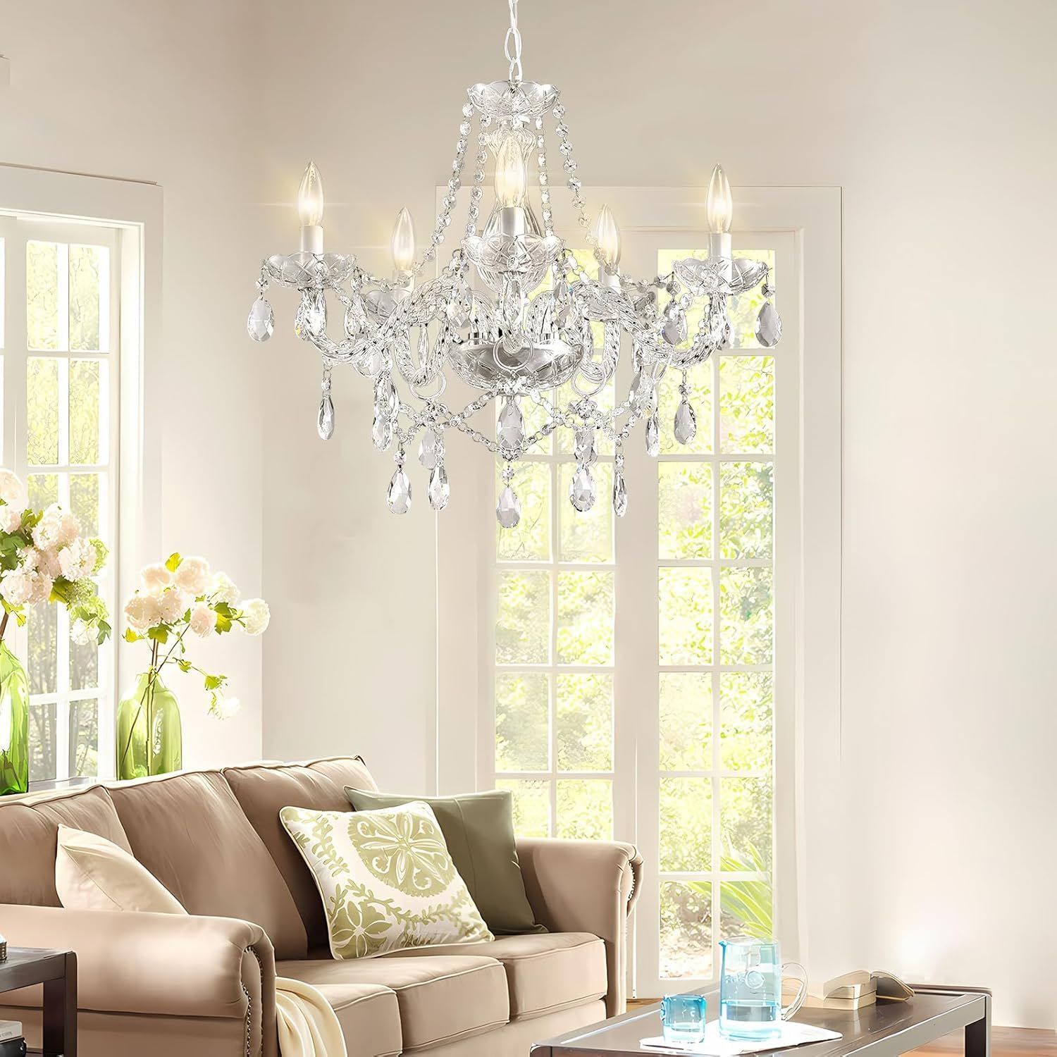 Crystal Chandelier Pendant Ceiling Light 5 Ring LED Fixture 60W E14