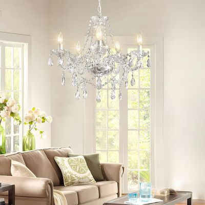 Crystal Chandelier Pendant Ceiling Light 5 Ring LED Fixture 60W E14