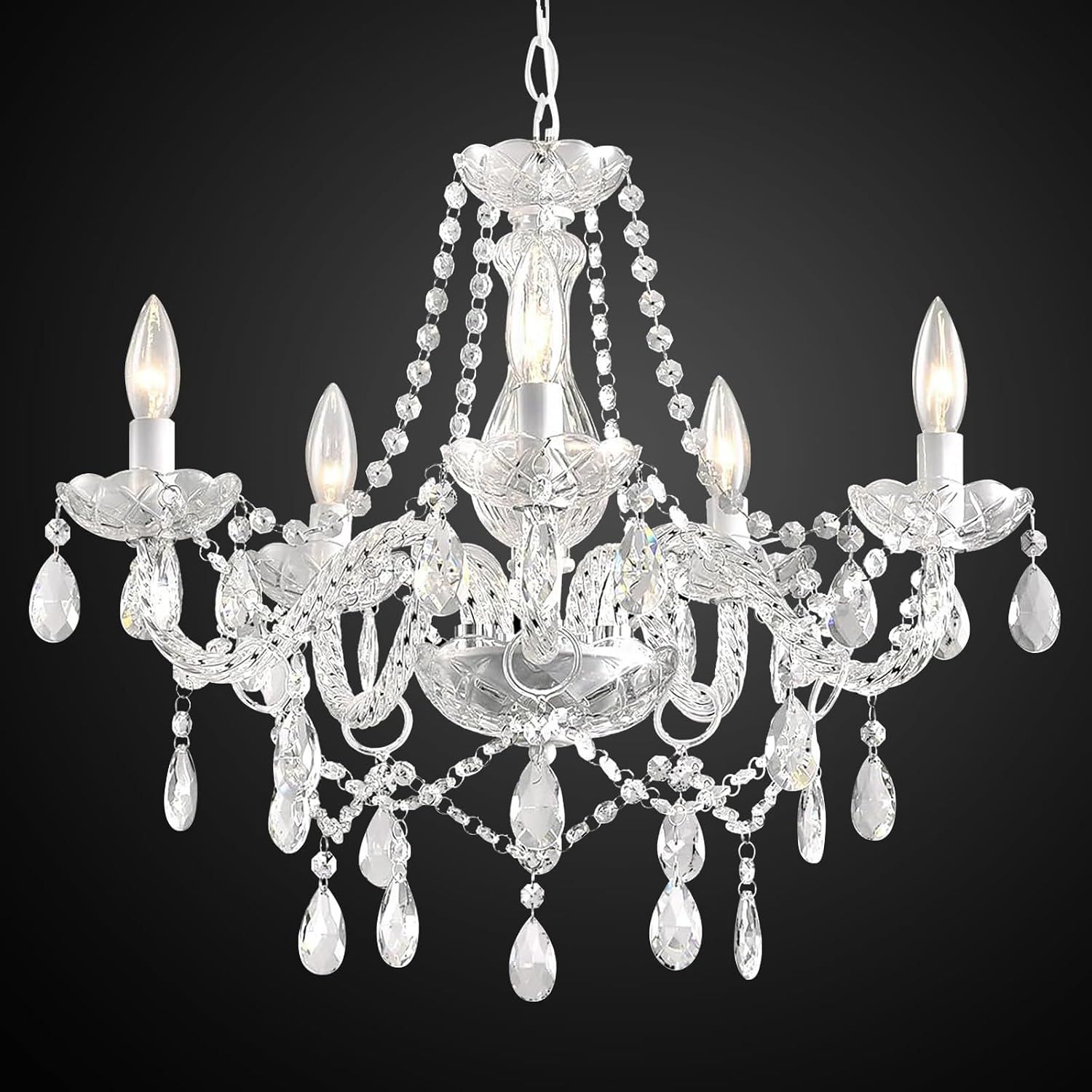 Crystal Chandelier Pendant Ceiling Light 5 Ring LED Fixture 60W E14