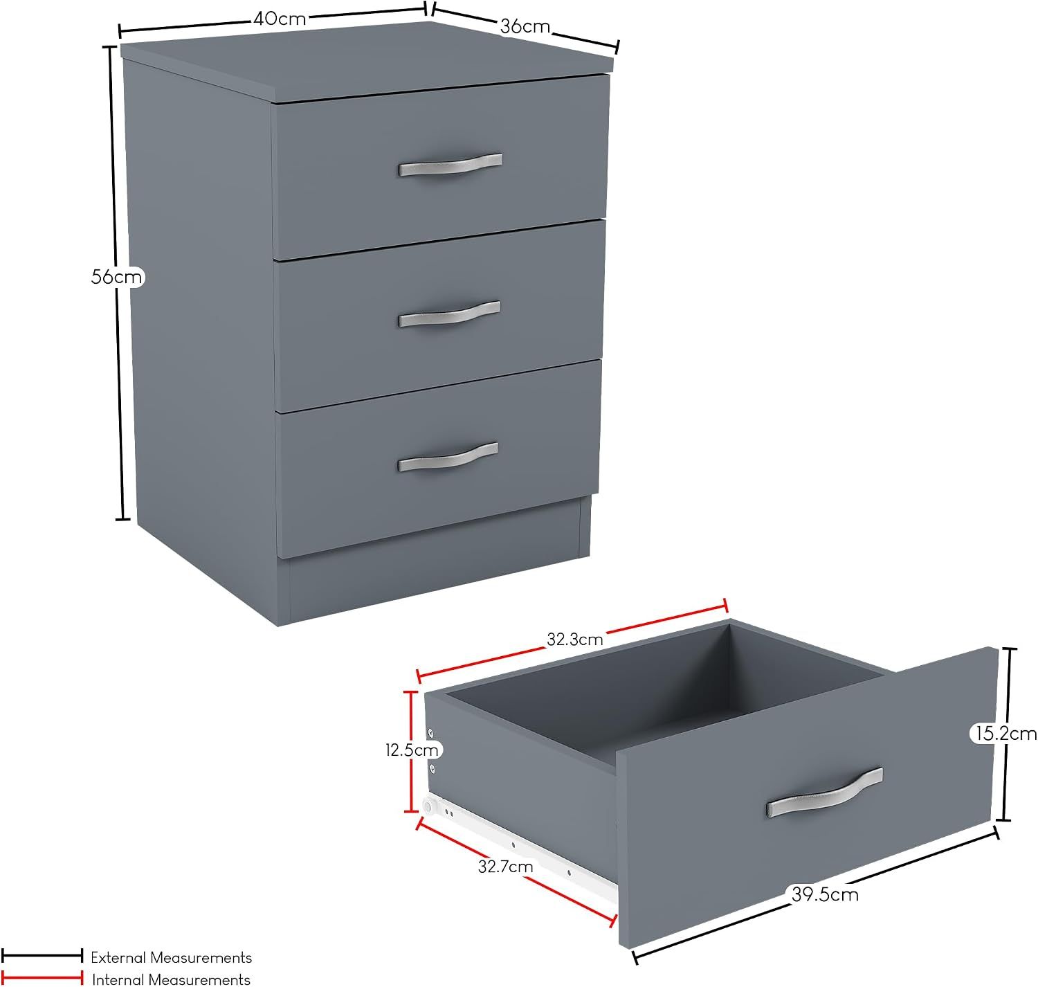 Simple 3-Drawer Bedside Chest – Modern Bedroom Nightstand with Spacious Storage