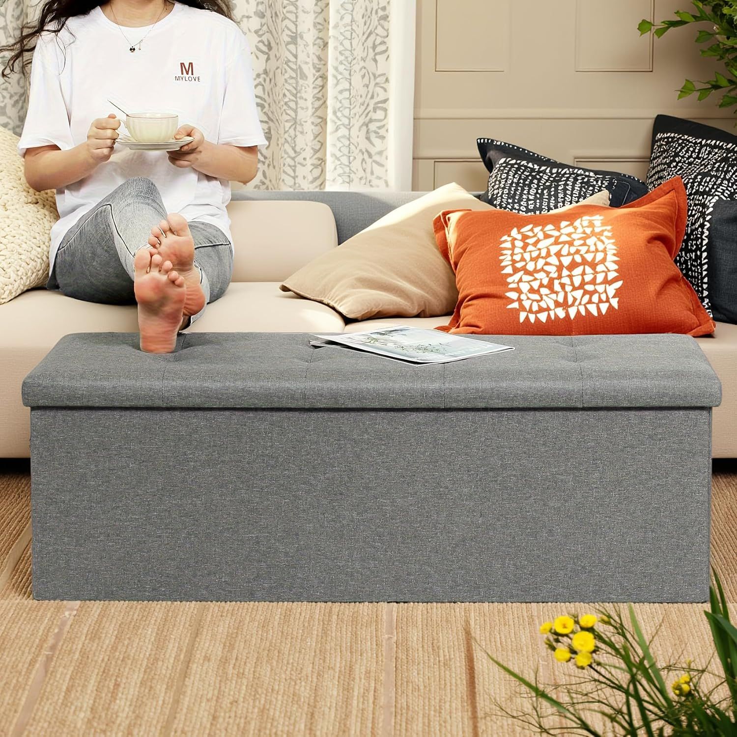 Storage Bench Foot Stool with Storage Box