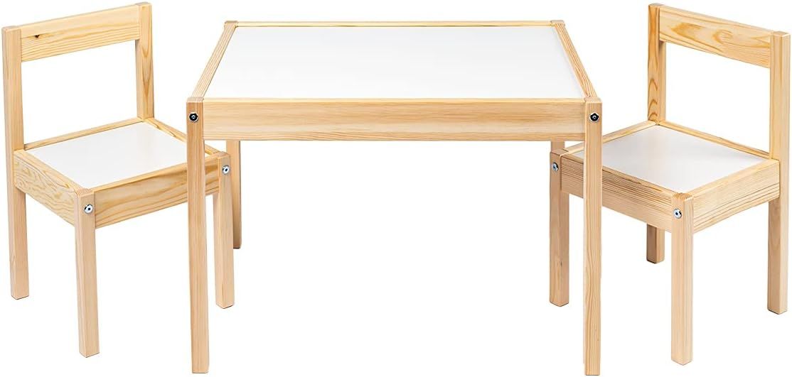 Kids' Table and Chairs Set, 3-Piece Wooden Furniture, White