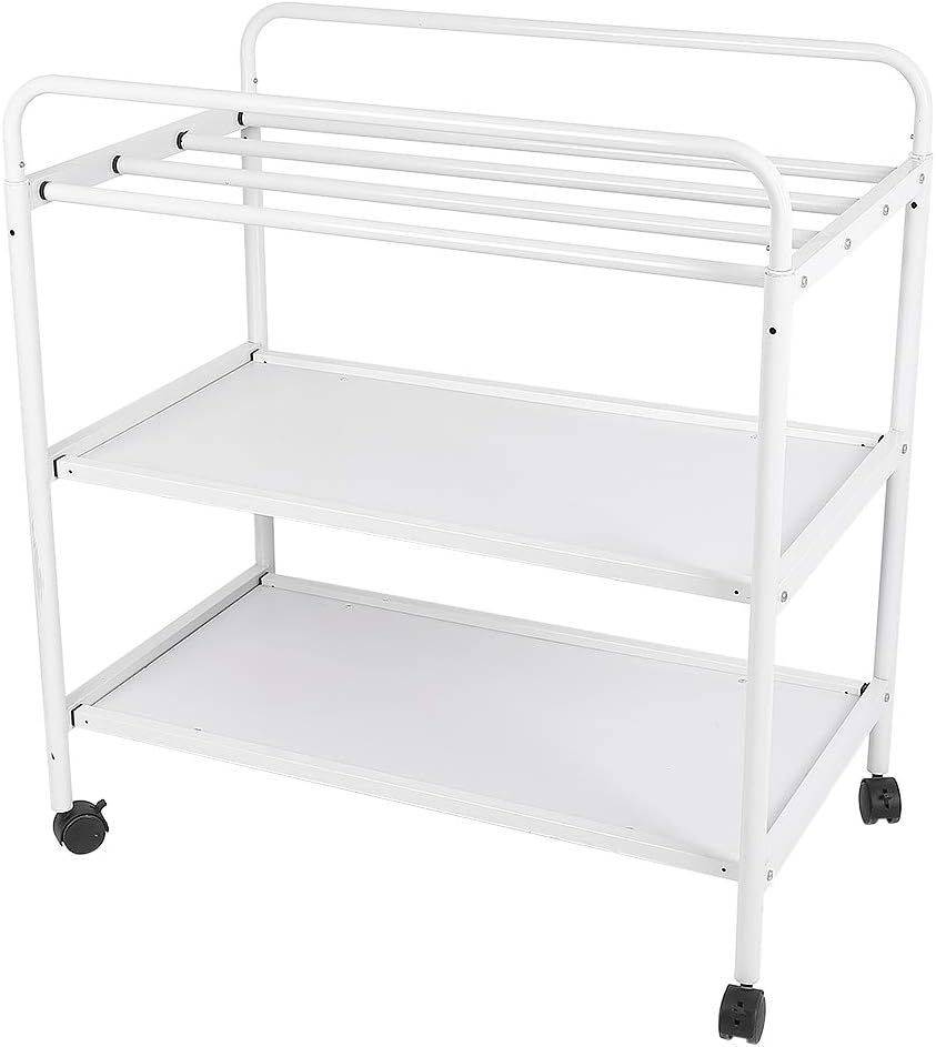 Baby Changing Table with Wheels 2 Shelves Safety Belt White