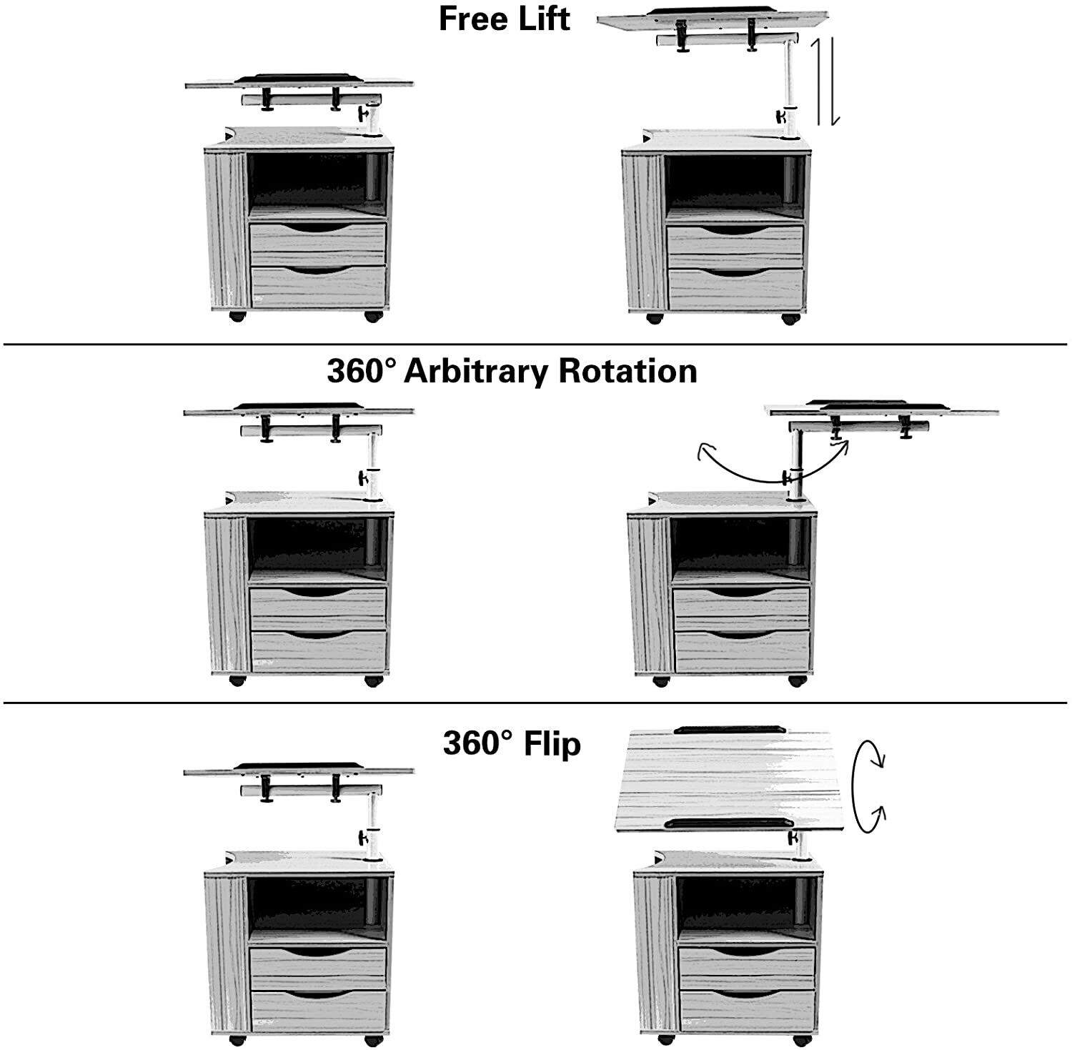 Multifunctional Rotating Solid Wood Bedside Table with Swivel Shelf,  Storage Bedside Table with 2 Drawers, Sofa Side Table, Durable and Easy to Assemble