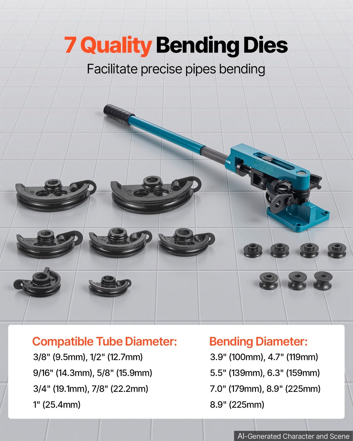 Pipe Bending Tool Set 7 Dies 10 to 25mm