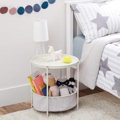 Round Metal Tray End Table with Storage Bin – Modern Bedside &amp; Accent Table