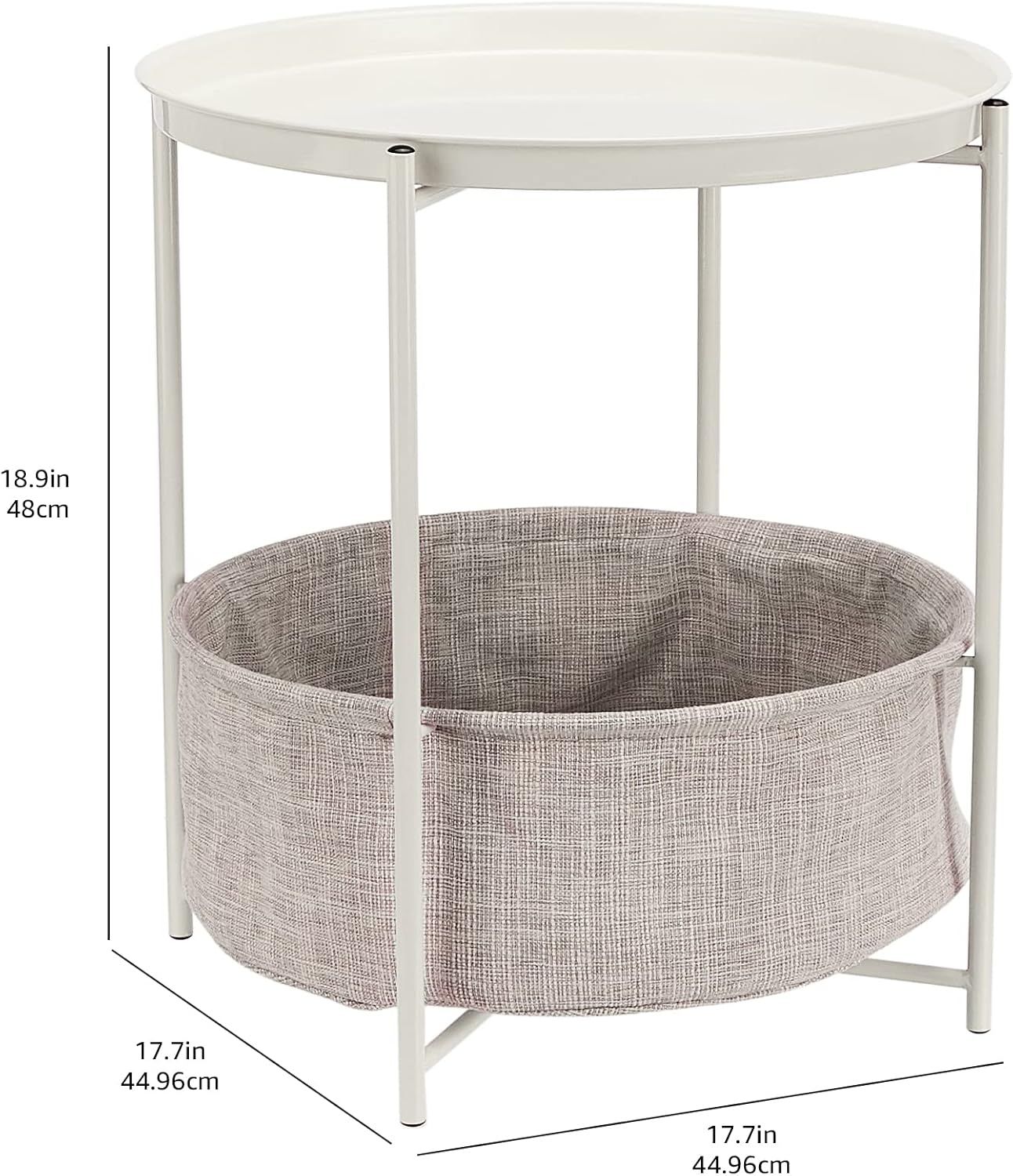 Round Metal Tray End Table with Storage Bin – Modern Bedside &amp; Accent Table