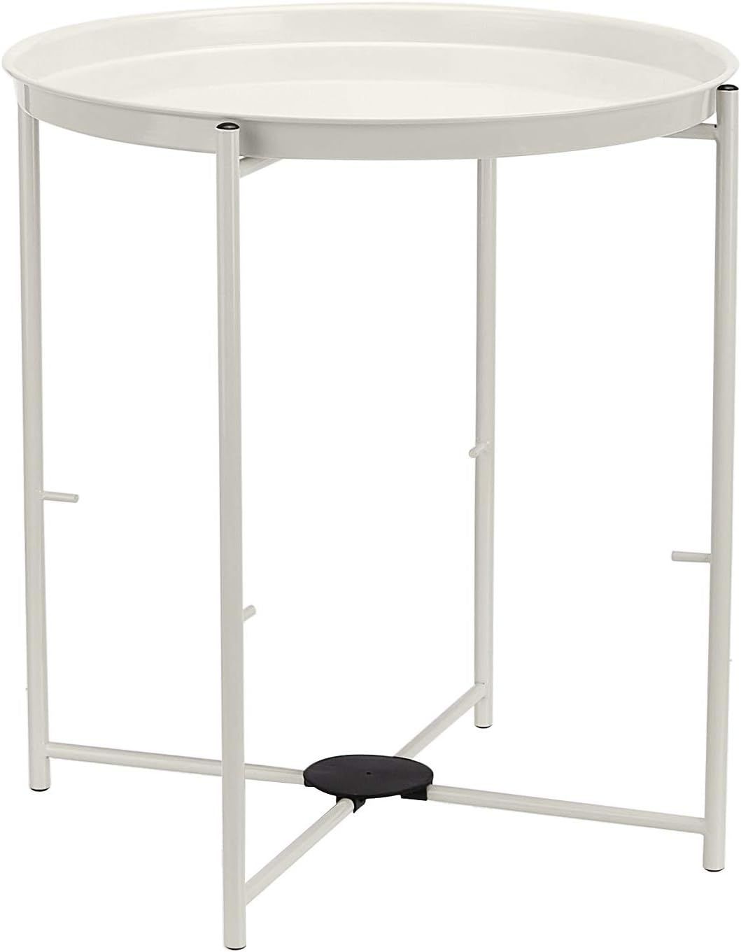 Round Metal Tray End Table with Storage Bin – Modern Bedside &amp; Accent Table