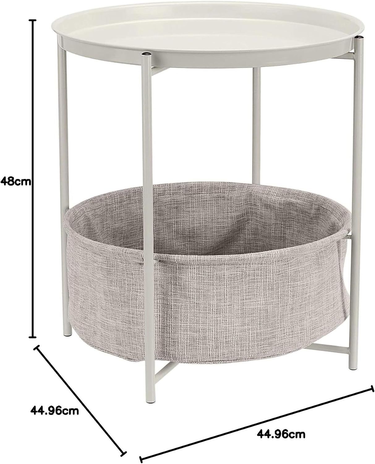 Round Metal Tray End Table with Storage Bin – Modern Bedside &amp; Accent Table