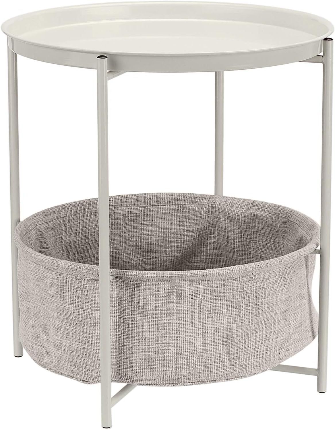 Round Metal Tray End Table with Storage Bin – Modern Bedside &amp; Accent Table