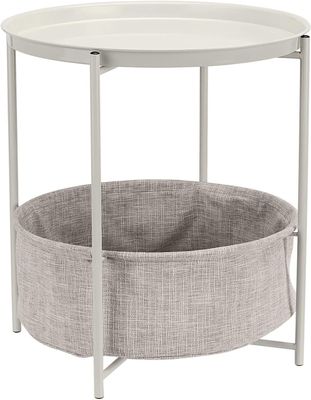 Round Metal Tray End Table with Storage Bin – Modern Bedside &amp; Accent Table