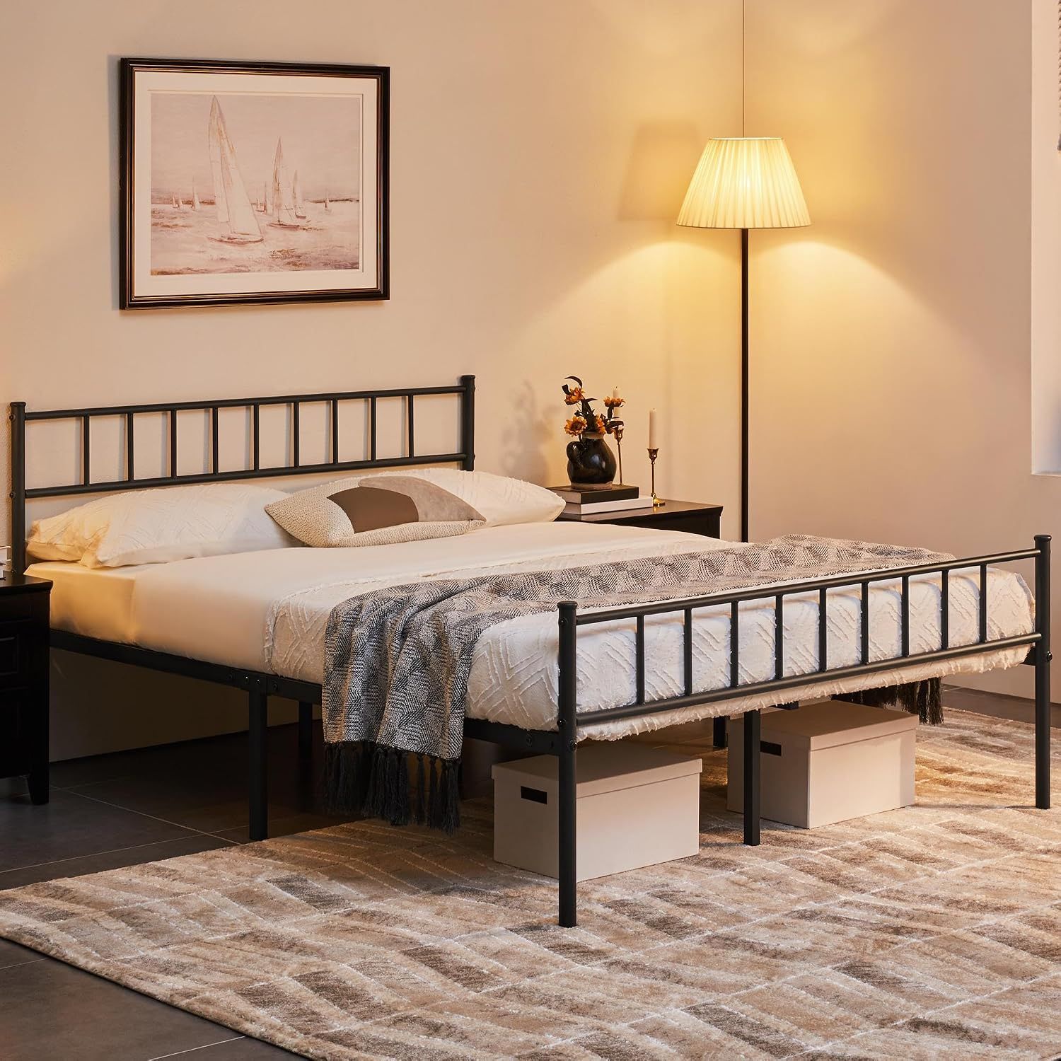 Metal Bed with Headboard Bed Frame