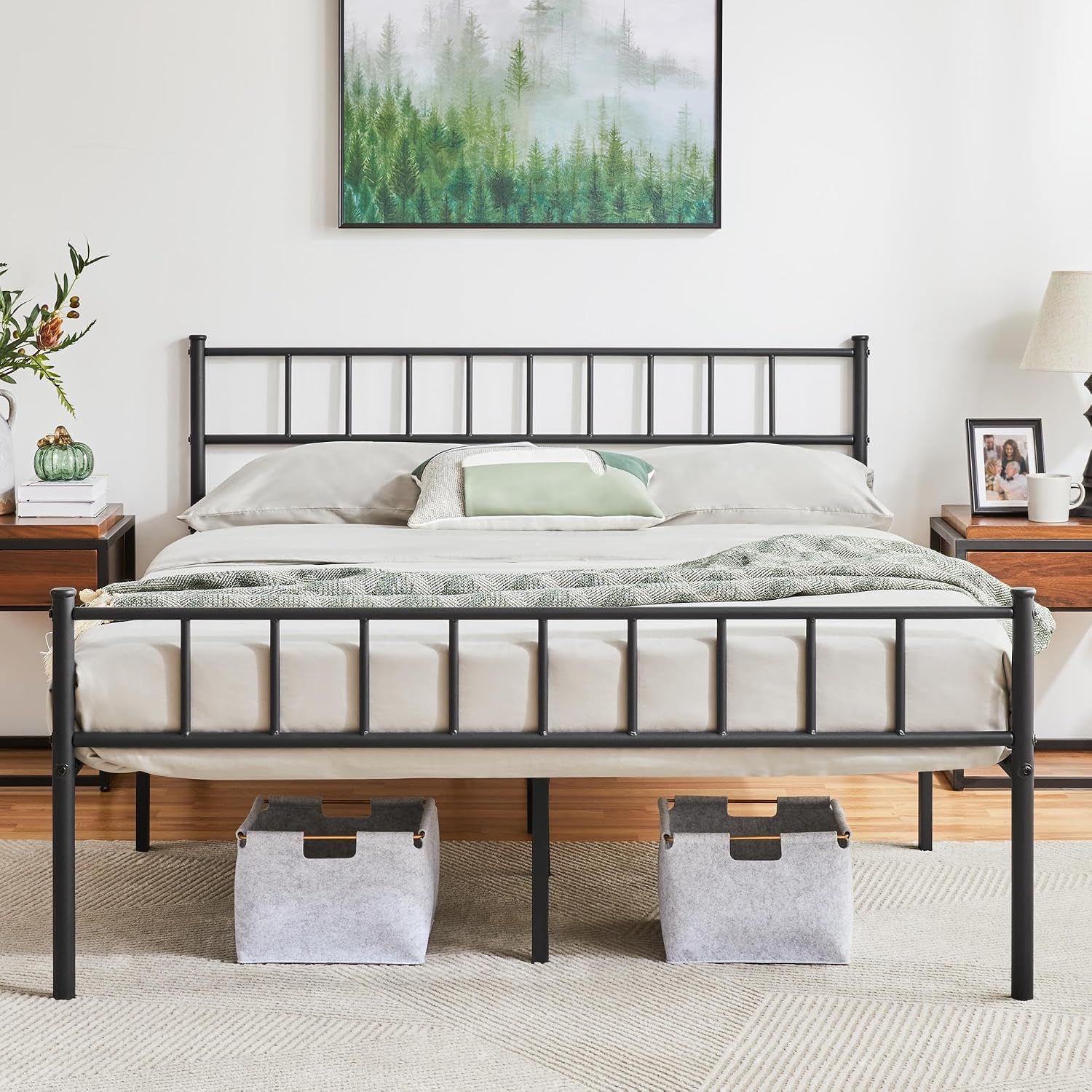 Metal Bed with Headboard Bed Frame