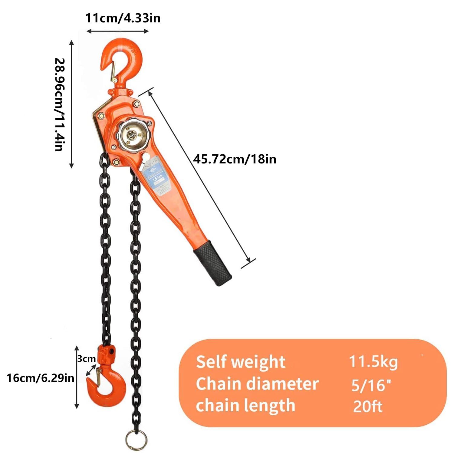 1.5 Ton Chain Hoist 6m Manual Lever Block Heavy Duty Lifting Hoist