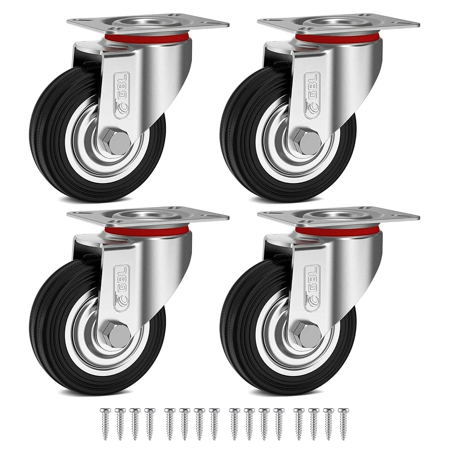 Heavy Duty 75mm Castor Wheels Set 200kg Load Capacity Rubber Silent Furniture Casters 4 Pack