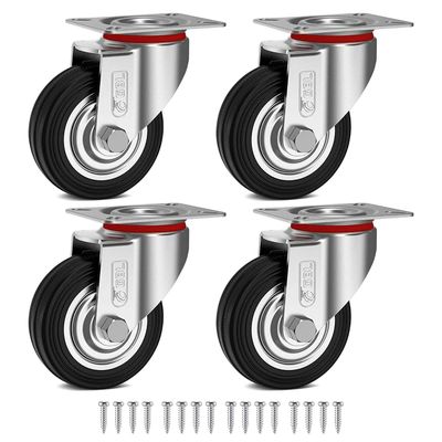 Heavy Duty 75mm Castor Wheels Set 200kg Load Capacity Rubber Silent Furniture Casters 4 Pack