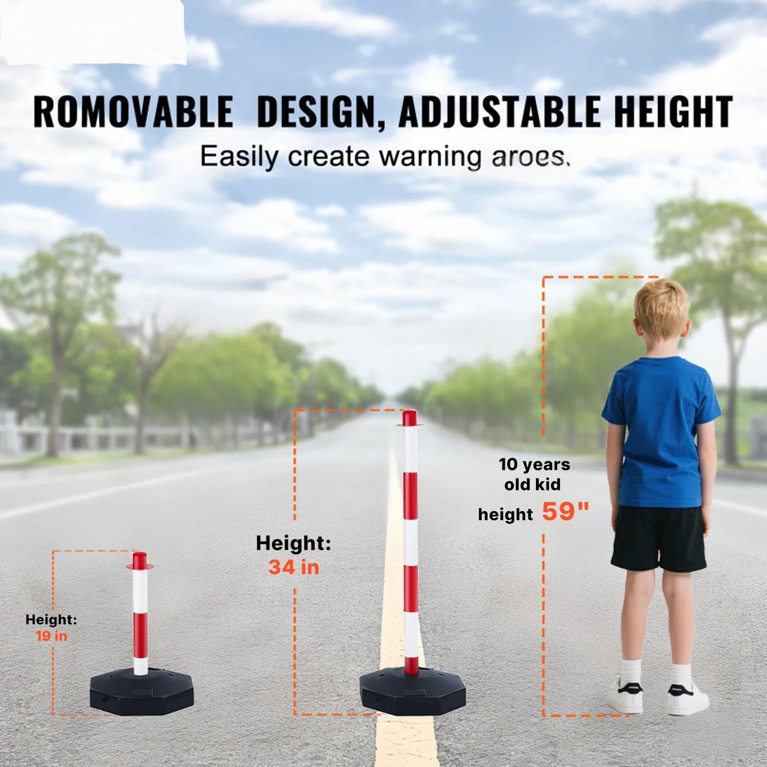 Set of 4 Adjustable Traffic Delineator Posts – Red &amp; White