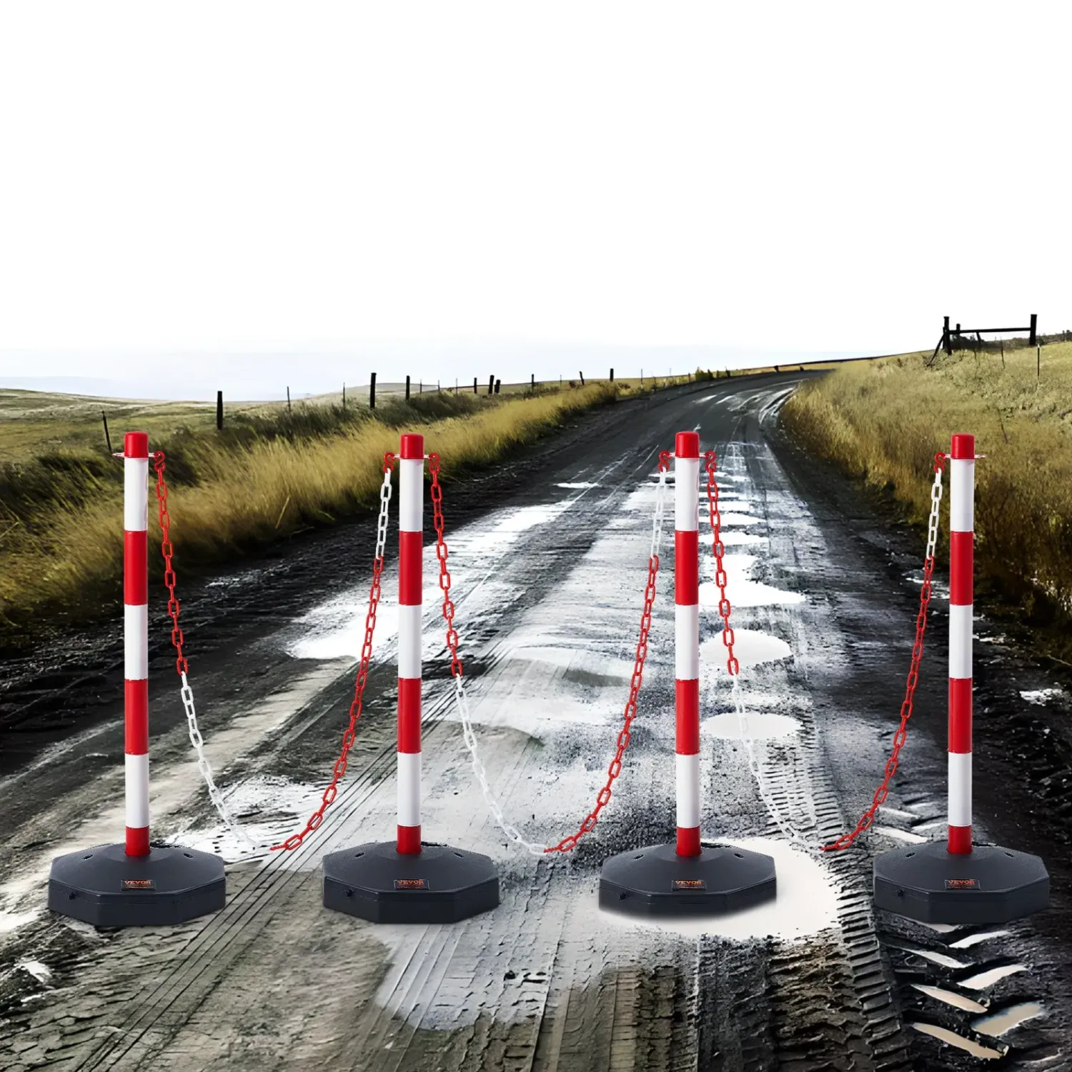 Set of 4 Adjustable Traffic Delineator Posts – Red &amp; White