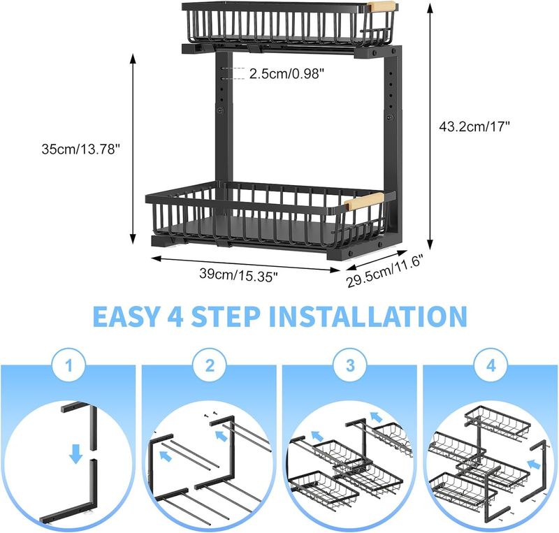 Pull Out Cabinet Shelf 2 Tier Sliding Kitchen Organizer
