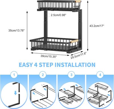 Pull Out Cabinet Shelf 2 Tier Sliding Kitchen Organizer