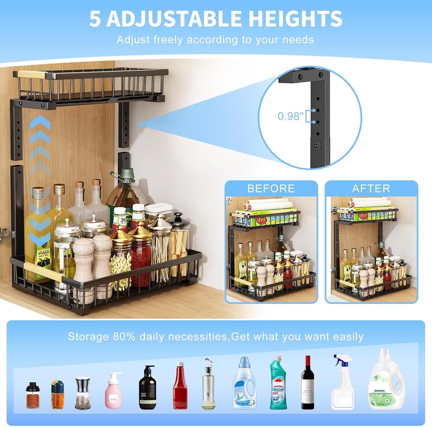 Pull Out Cabinet Shelf 2 Tier Sliding Kitchen Organizer