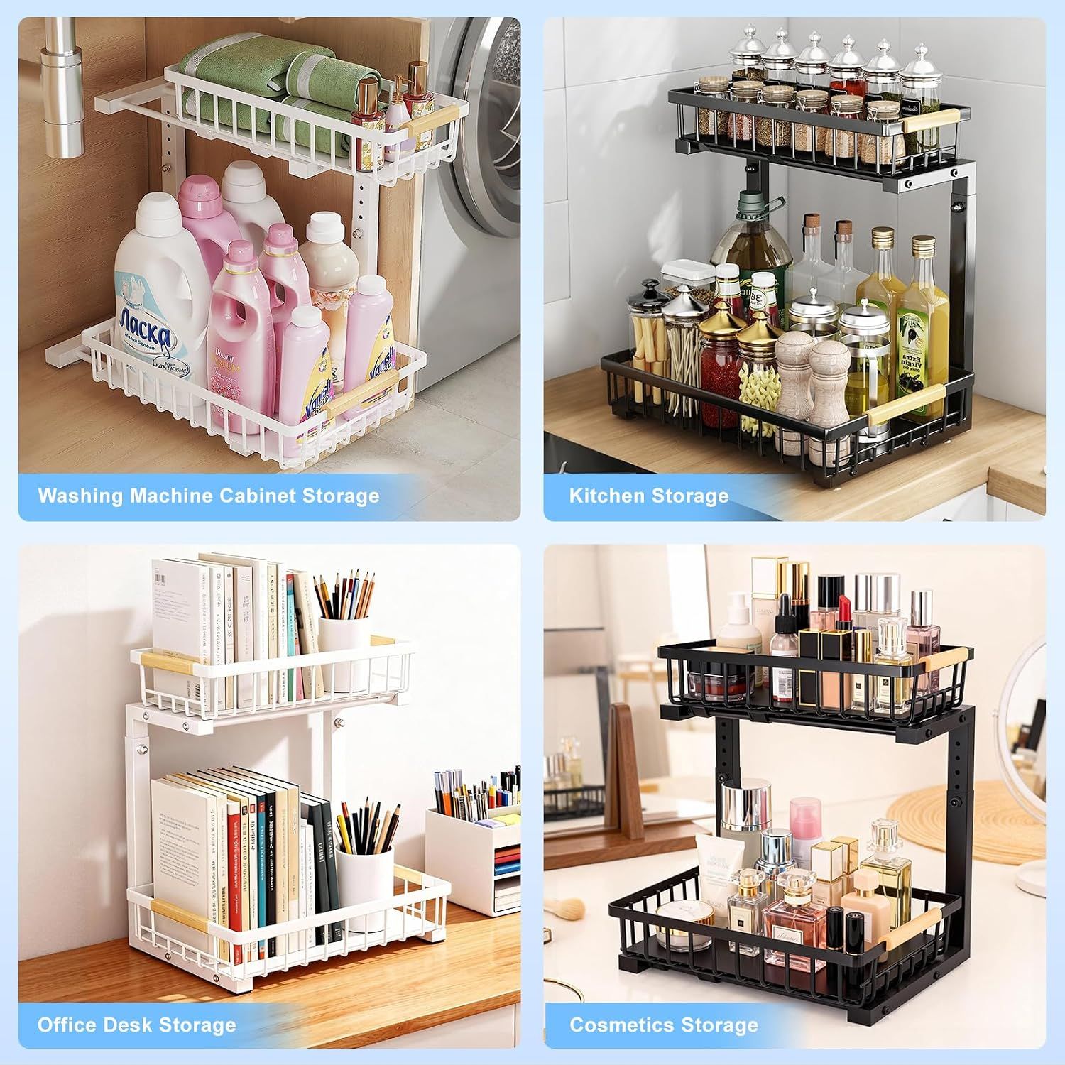 Pull Out Cabinet Shelf 2 Tier Sliding Kitchen Organizer