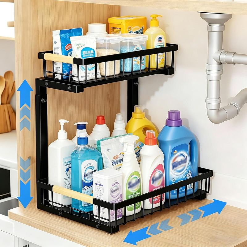 Pull Out Cabinet Shelf 2 Tier Sliding Kitchen Organizer