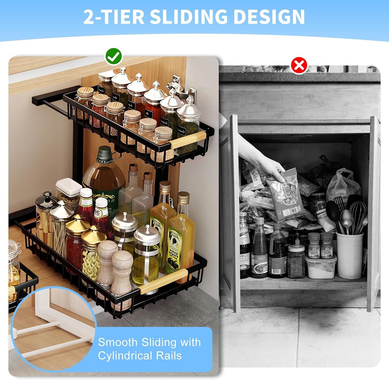 Pull Out Cabinet Shelf 2 Tier Sliding Kitchen Organizer