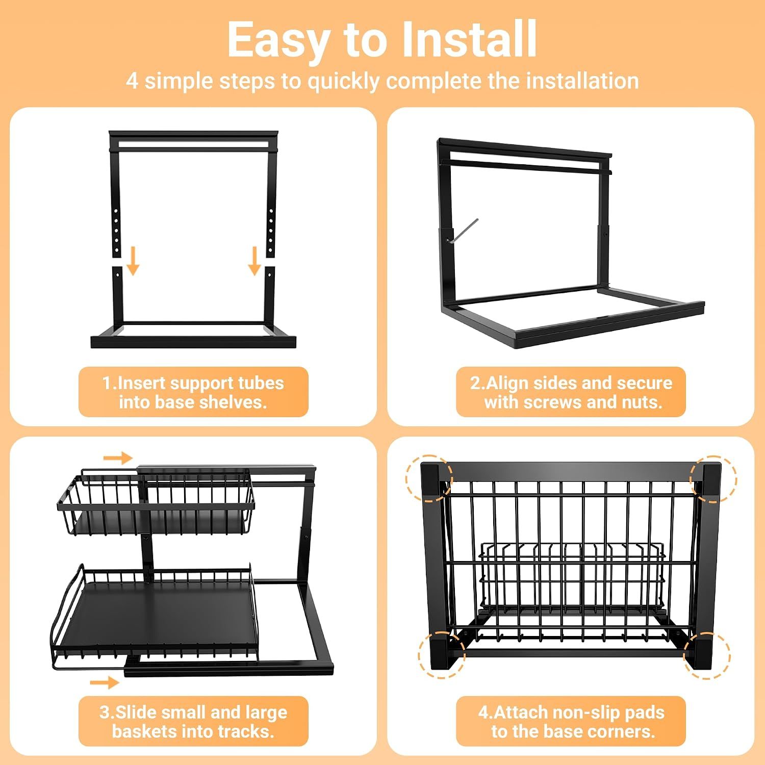 Pull Out Under Sink Organiser with 2 Sliding Drawers – Adjustable Metal Storage Rack