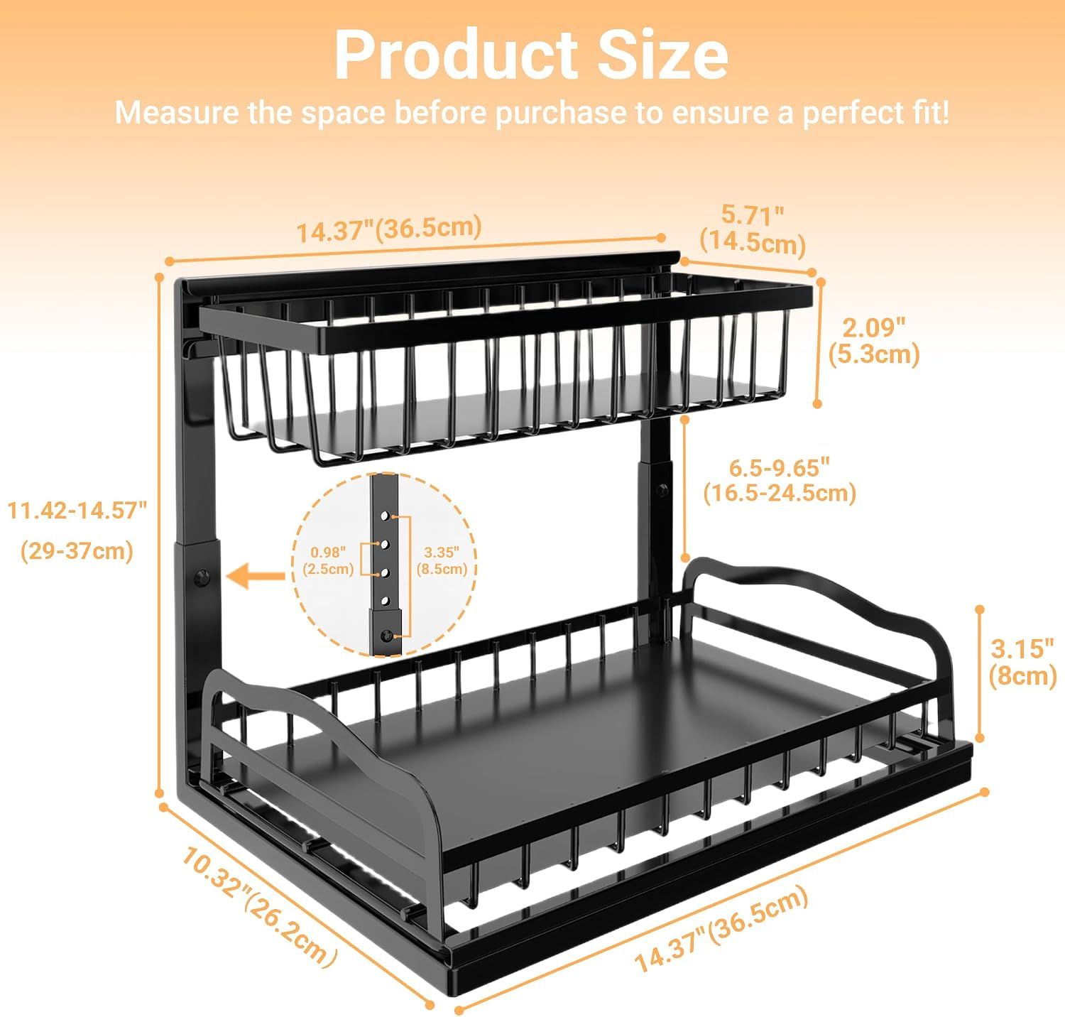 Pull Out Under Sink Organiser with 2 Sliding Drawers – Adjustable Metal Storage Rack