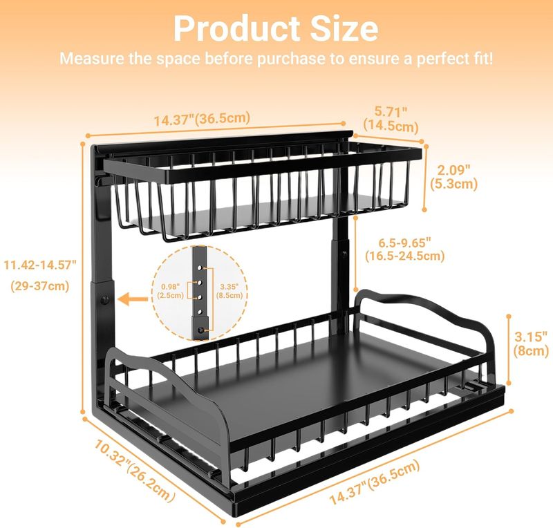 Pull Out Under Sink Organiser with 2 Sliding Drawers – Adjustable Metal Storage Rack