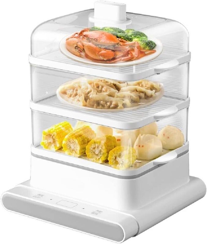 12L Electric Steamer with Three Layers – Large Capacity Visual Steamer, Intelligent Anti-Dry System &amp; Automatic Shut-Off for Easy Cooking