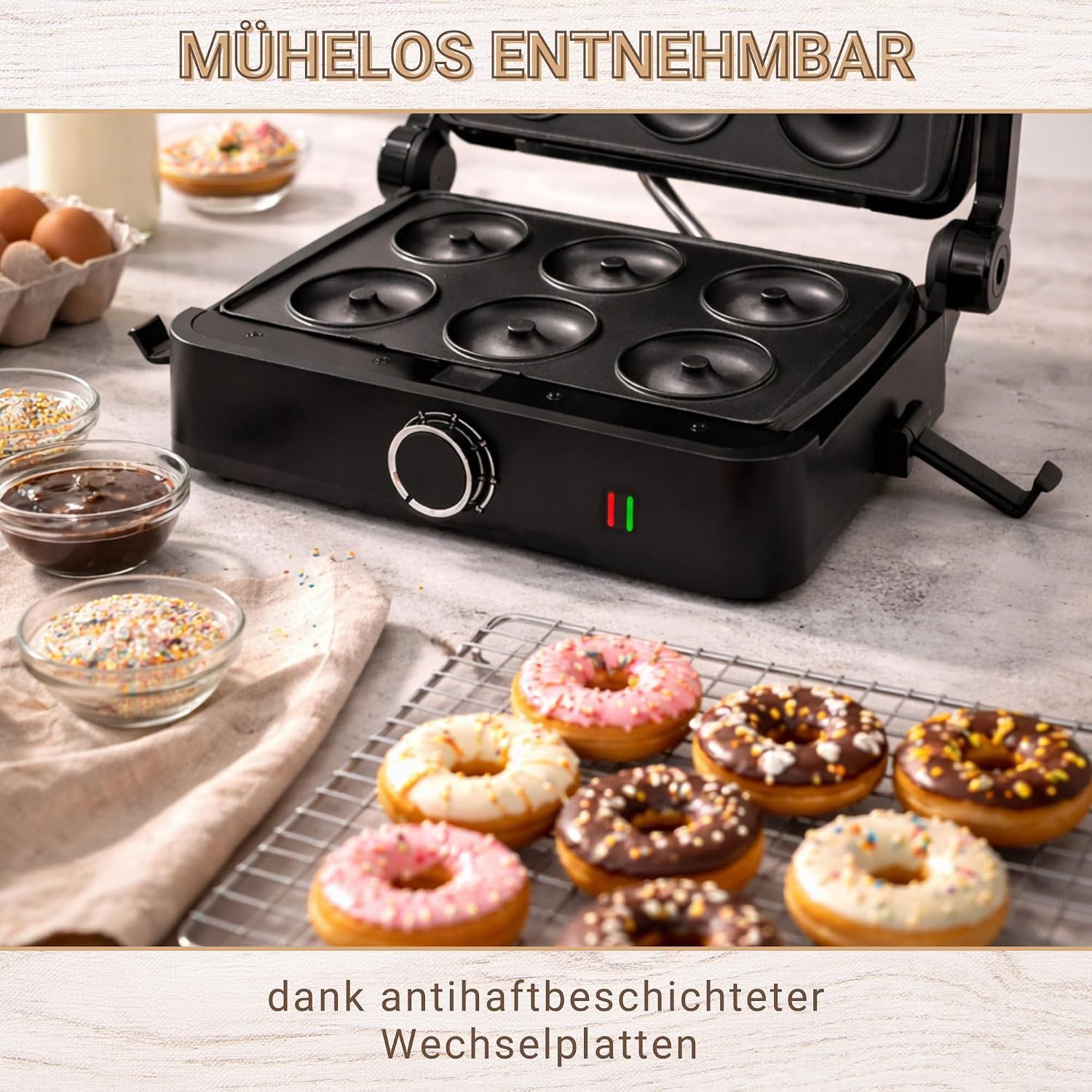 Professional 8-Cavity Mini Doughnut Maker – 750W Non-Stick Electric Donut Machine