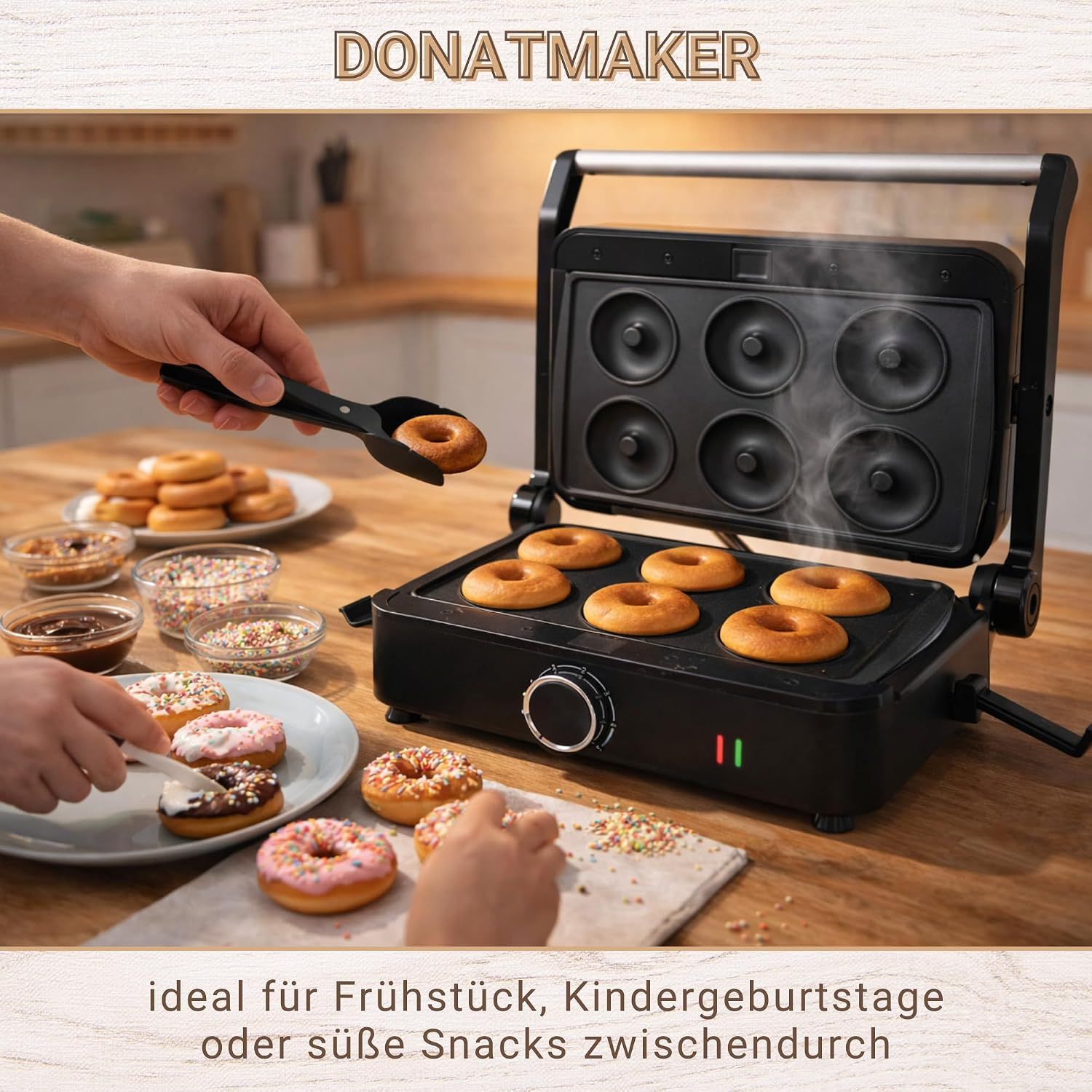 Professional 8-Cavity Mini Doughnut Maker – 750W Non-Stick Electric Donut Machine