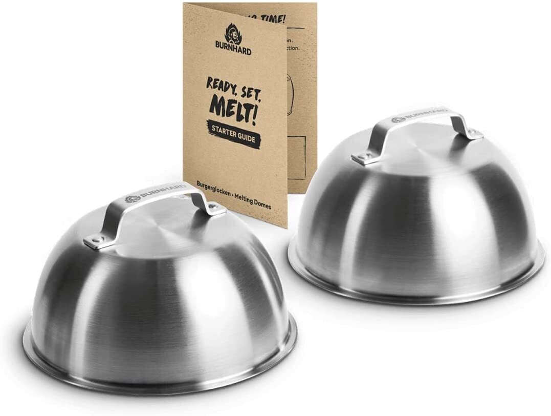 Set of 2 Stainless Steel Burger Bells 16 x 9 cm Melting Bell for Cheeseburger